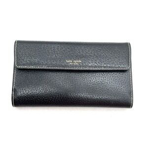 Kate Spade New York Black Leather Flap Wallet Made In Italy Gold Logo